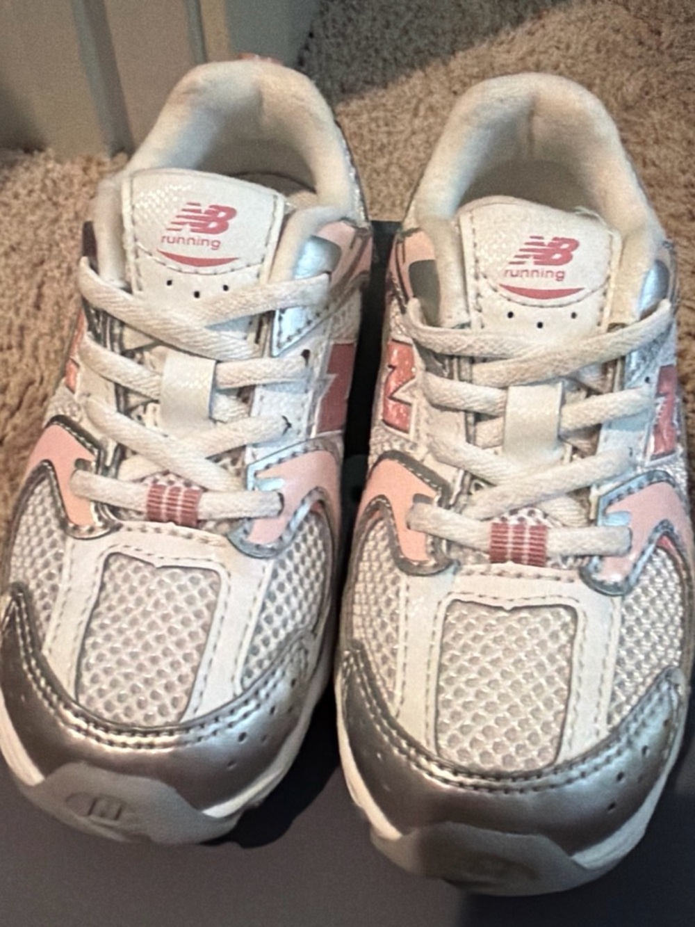 New Balance Kids White and Pink Athletic Sneakers